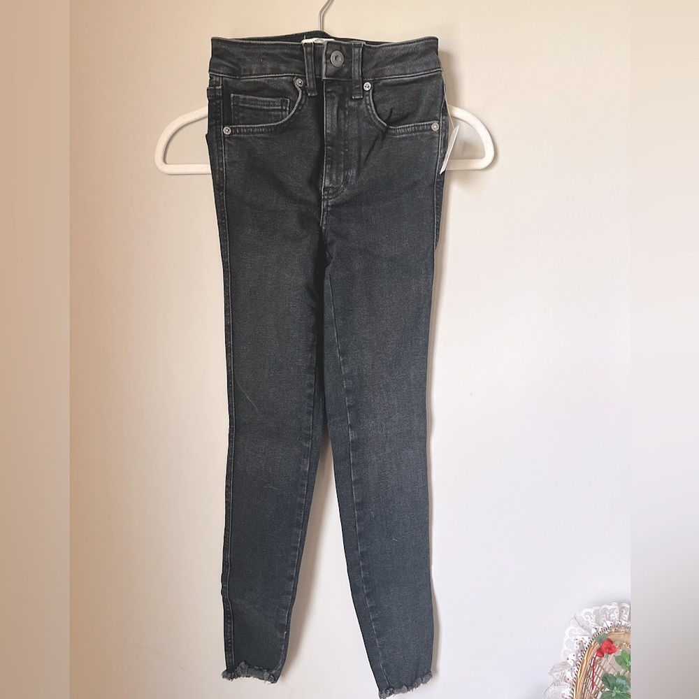 NEW Free People Black Denim Raw Hem Jeans. Size 24”